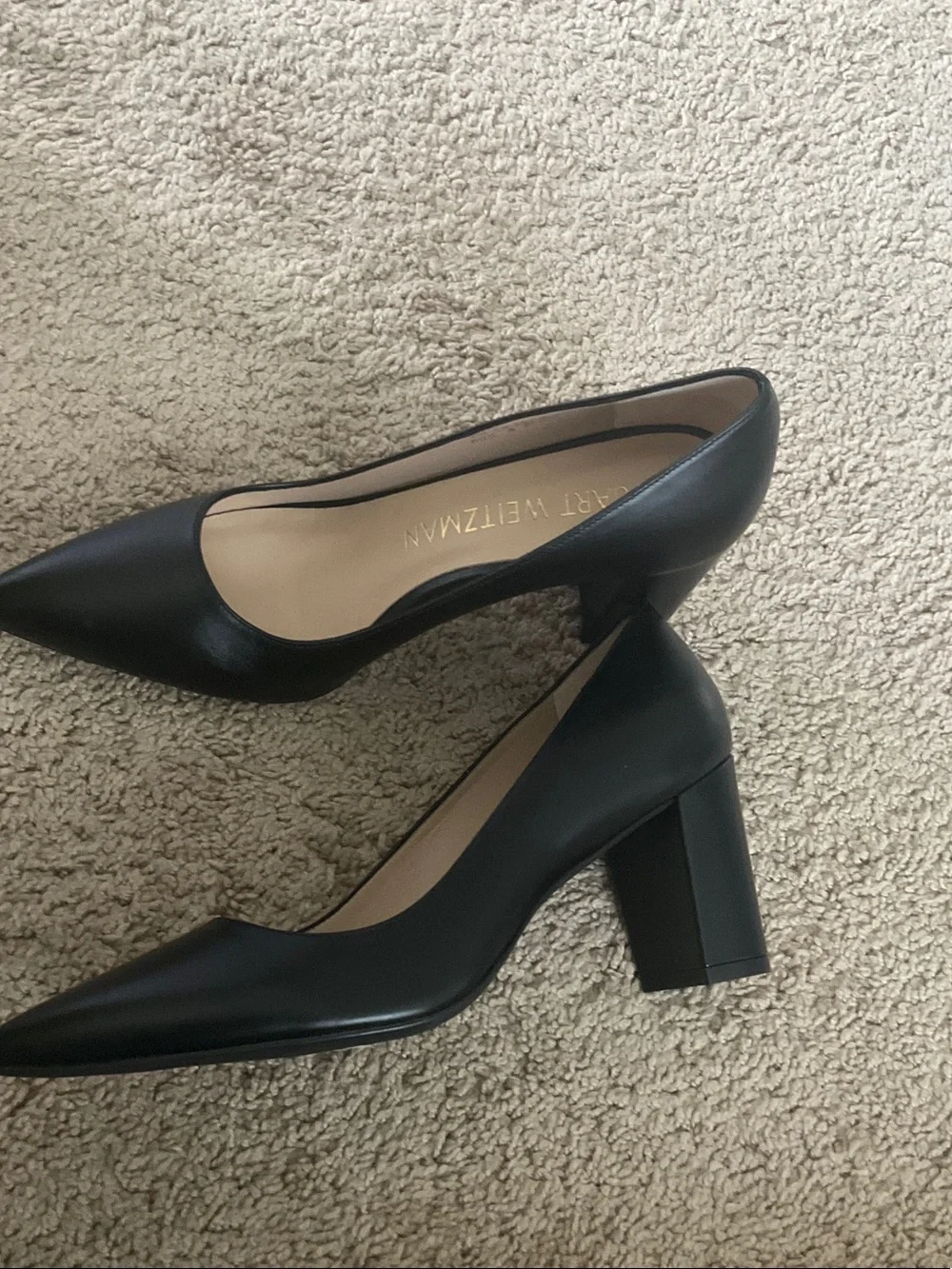 Stuart Weitzman Black Pointed-Toe Block Heel Pumps
